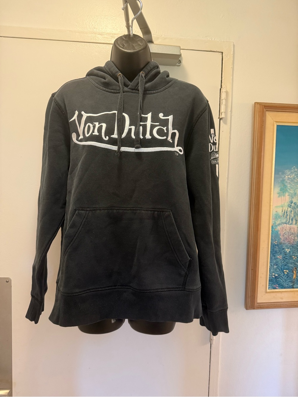Von Dutch Black Pullover Hoodie with White Script Logo